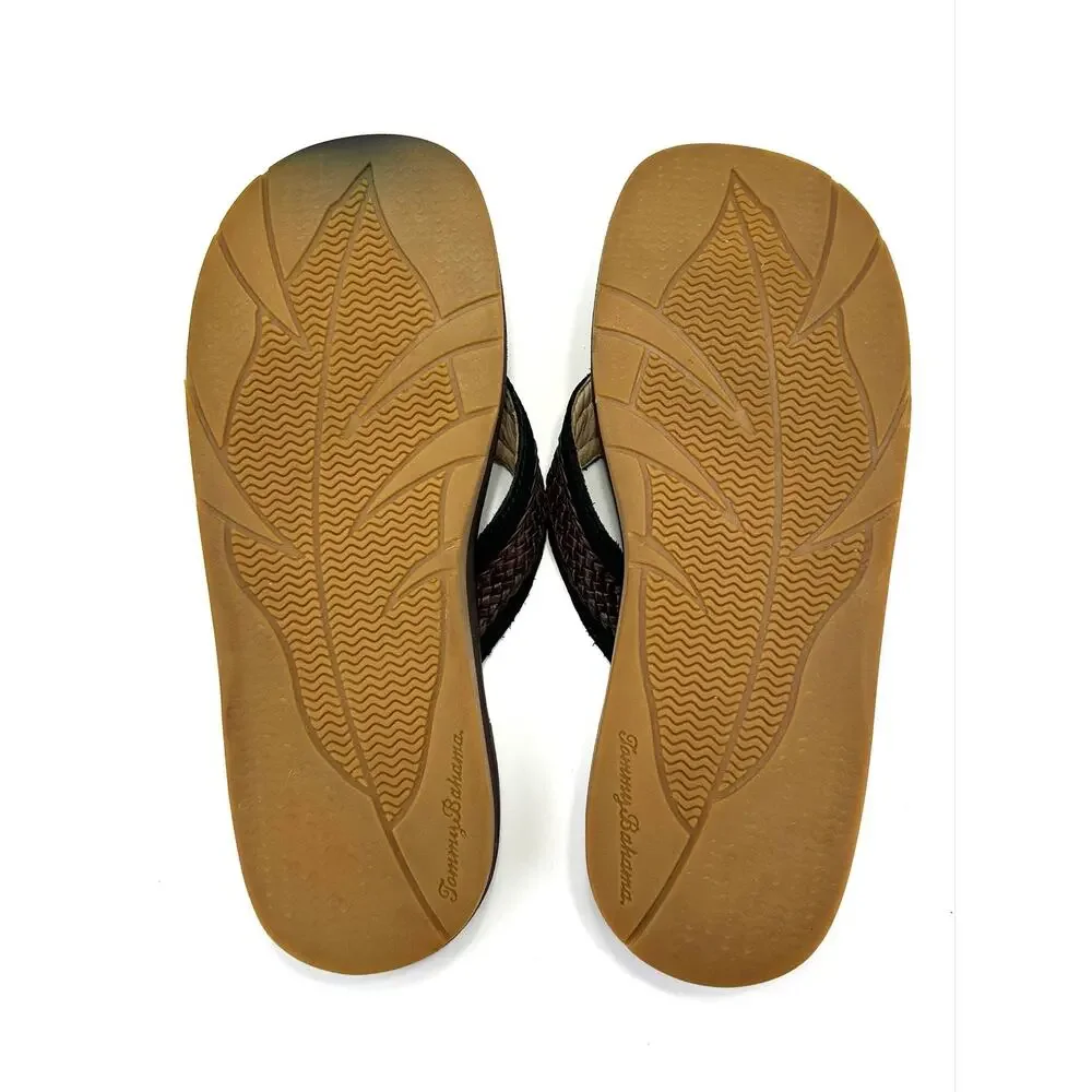 Tommy Bahama Anchors Away Men Flip Flop Thong Sandal Size 10 Brown/Black Leather